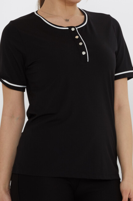 Kadın Bluz Düğme Detaylı Siyah - 80049 | KAZEE - Thumbnail