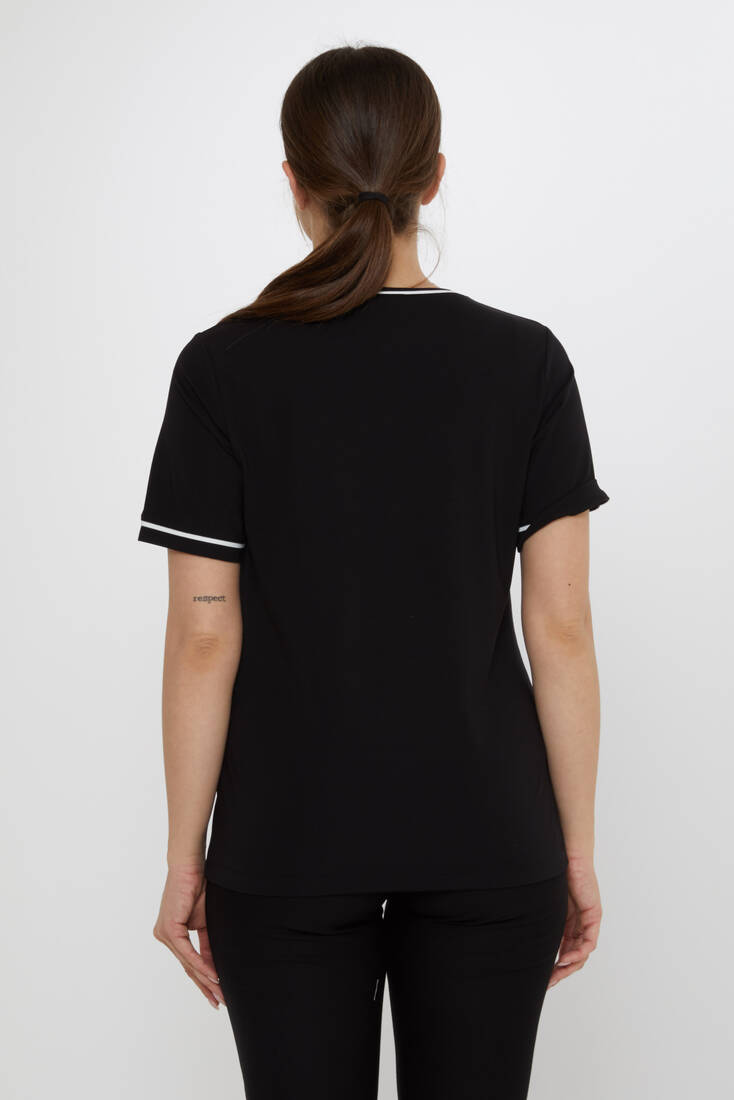 Kadın Bluz Düğme Detaylı Siyah - 80049 | KAZEE