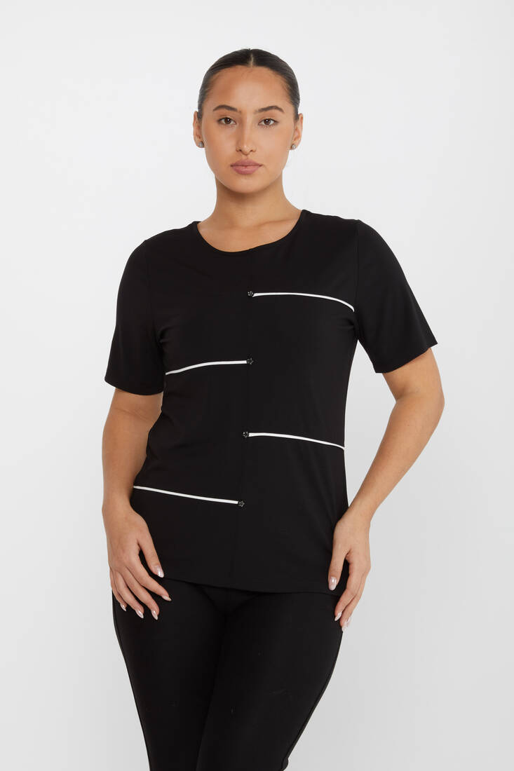 Kazee - Kadın Bluz Düğme Detaylı Siyah - 80061 | KAZEE