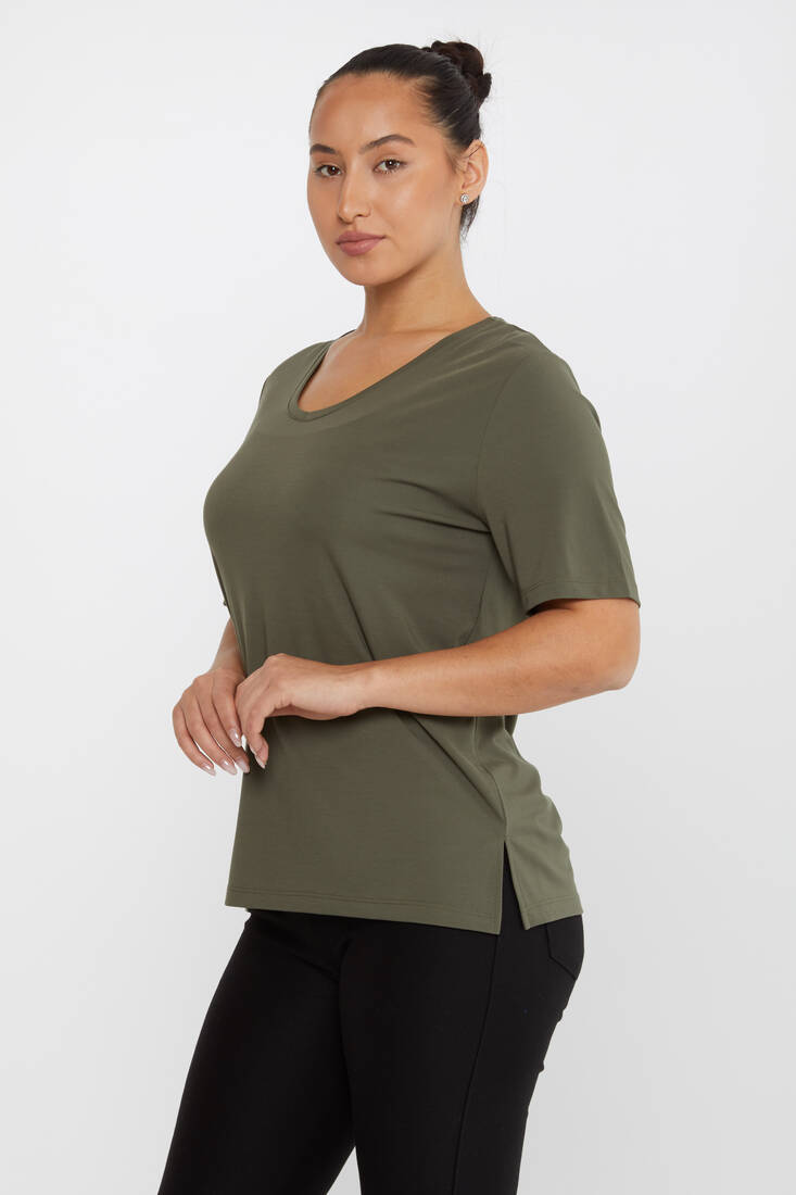 Kazee - Kadın Bluz Kazee Yazı Detaylı Haki - 80015 | KAZEE