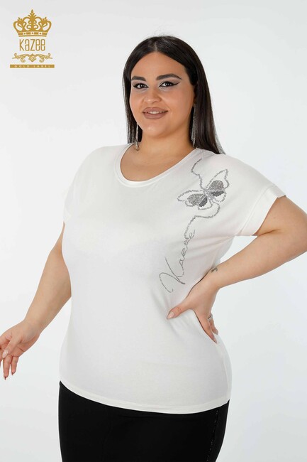 Kazee - Kadın Bluz Kelebek Desenli Ekru - 78956 | KAZEE