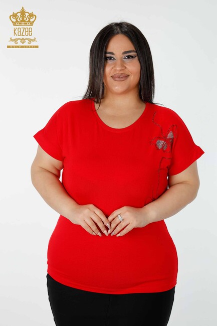 Kazee - Kadın Bluz Kelebek Desenli Kırmızı - 78956 | KAZEE Kazee - Kadın Bluz Kelebek Desenli Kırmızı - 78956 | KAZEE