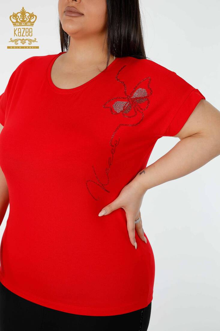 Kadın Bluz Kelebek Desenli Kırmızı - 78956 | KAZEE Kadın Bluz Kelebek Desenli Kırmızı - 78956 | KAZEE