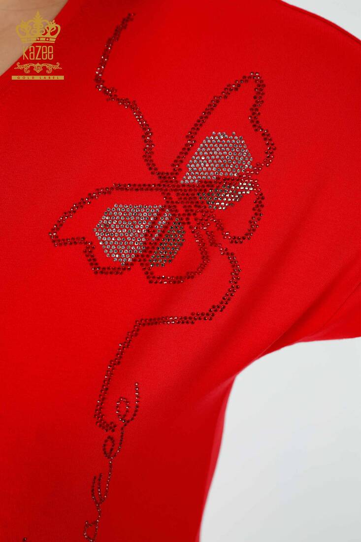 Kadın Bluz Kelebek Desenli Kırmızı - 78956 | KAZEE Kadın Bluz Kelebek Desenli Kırmızı - 78956 | KAZEE