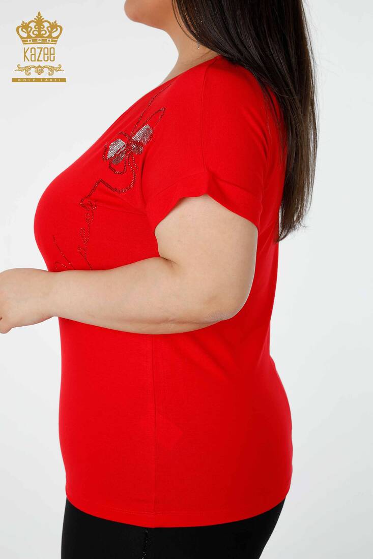 Kadın Bluz Kelebek Desenli Kırmızı - 78956 | KAZEE Kadın Bluz Kelebek Desenli Kırmızı - 78956 | KAZEE