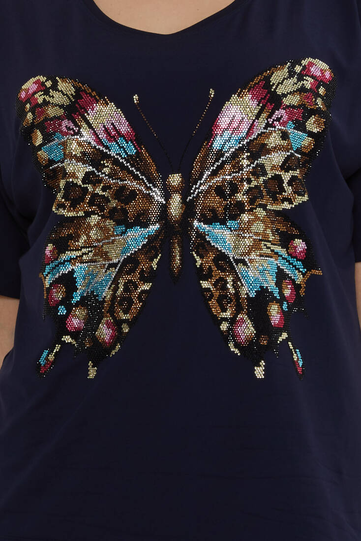 Kadın Bluz Kelebek Desenli Lacivert - 80046 | KAZEE