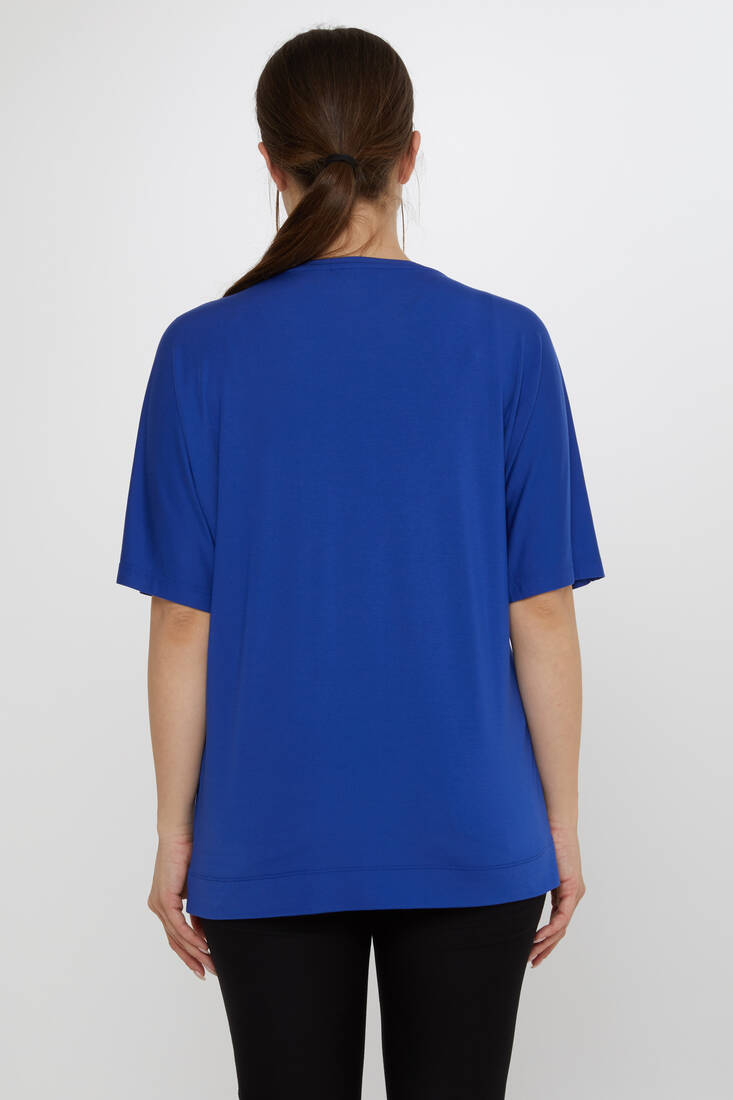 Kadın Bluz Kelebek Desenli Saks - 80046 | KAZEE
