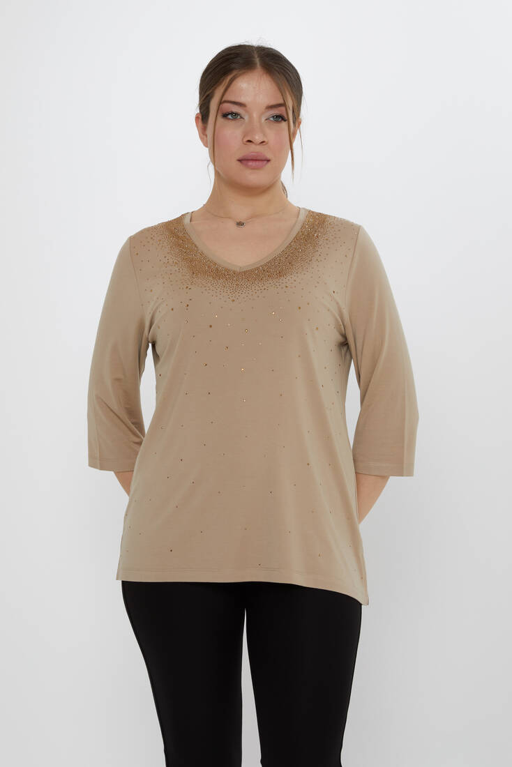 Kazee - Kadın Bluz Kısa Kollu Bej - 80034 | KAZEE