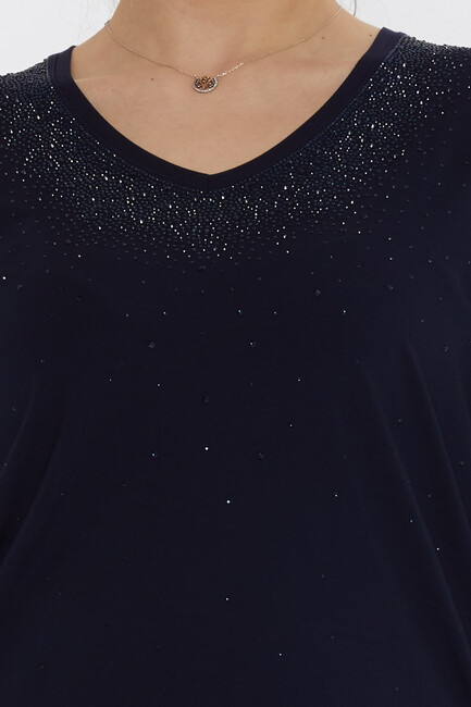 Kadın Bluz Kısa Kollu Lacivert - 80034 | KAZEE - Thumbnail