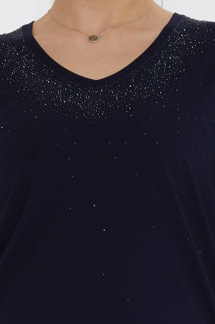 Kadın Bluz Kısa Kollu Lacivert - 80034 | KAZEE