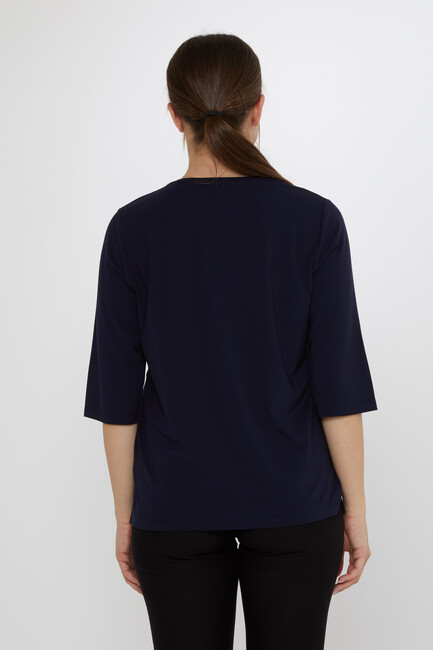 Kadın Bluz Kısa Kollu Lacivert - 80034 | KAZEE - Thumbnail