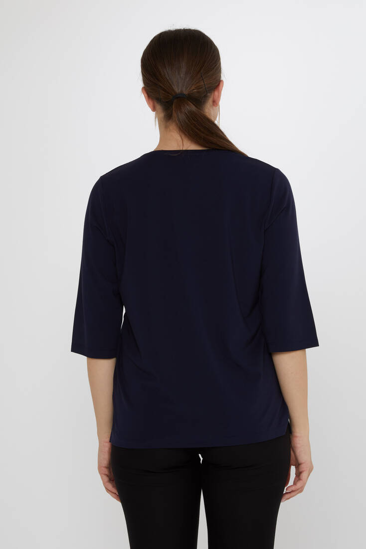 Kadın Bluz Kısa Kollu Lacivert - 80034 | KAZEE
