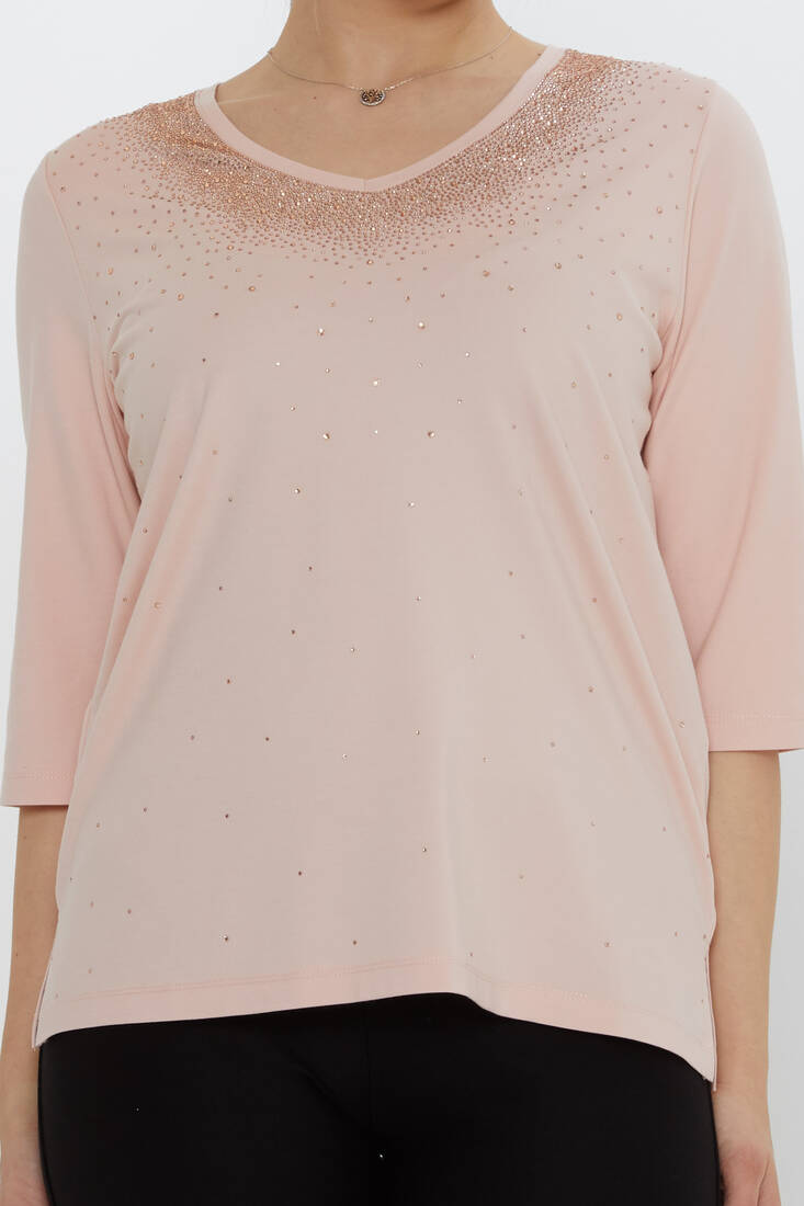Kadın Bluz Kısa Kollu Pudra - 80034 | KAZEE