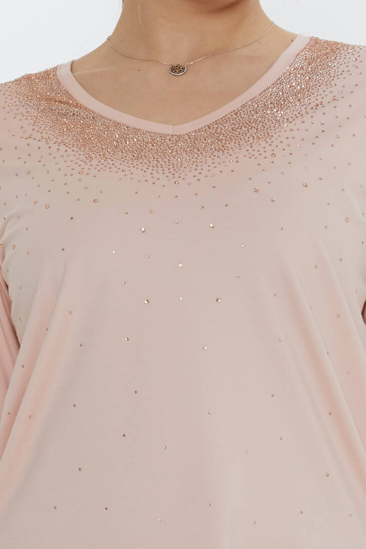 Kadın Bluz Kısa Kollu Pudra - 80034 | KAZEE