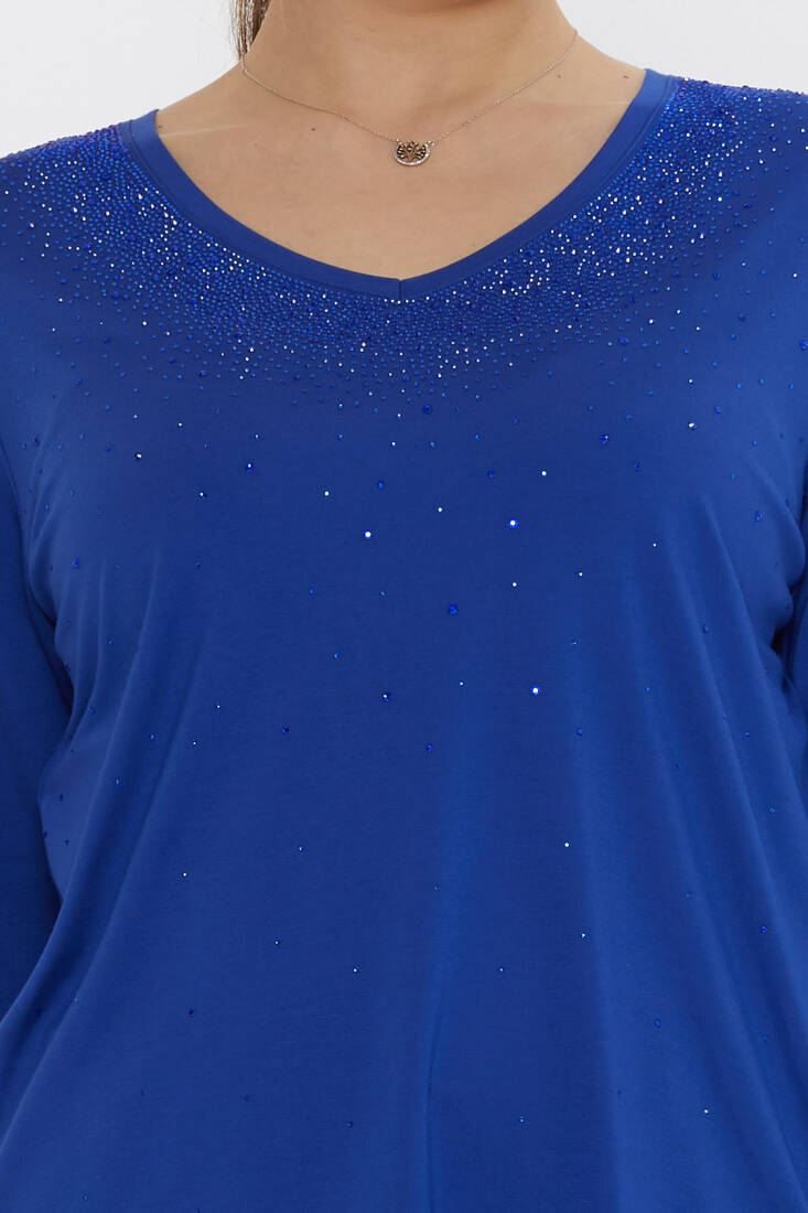 Kadın Bluz Kısa Kollu Saks - 80034 | KAZEE