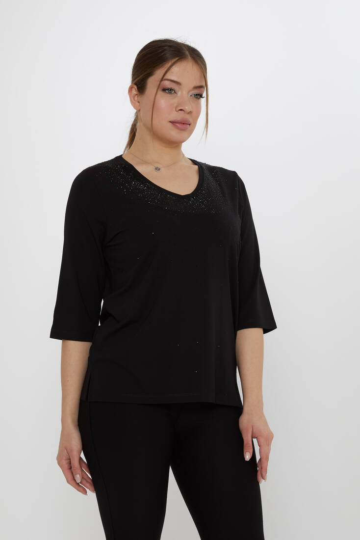 Kadın Bluz Kısa Kollu Siyah - 80034 | KAZEE