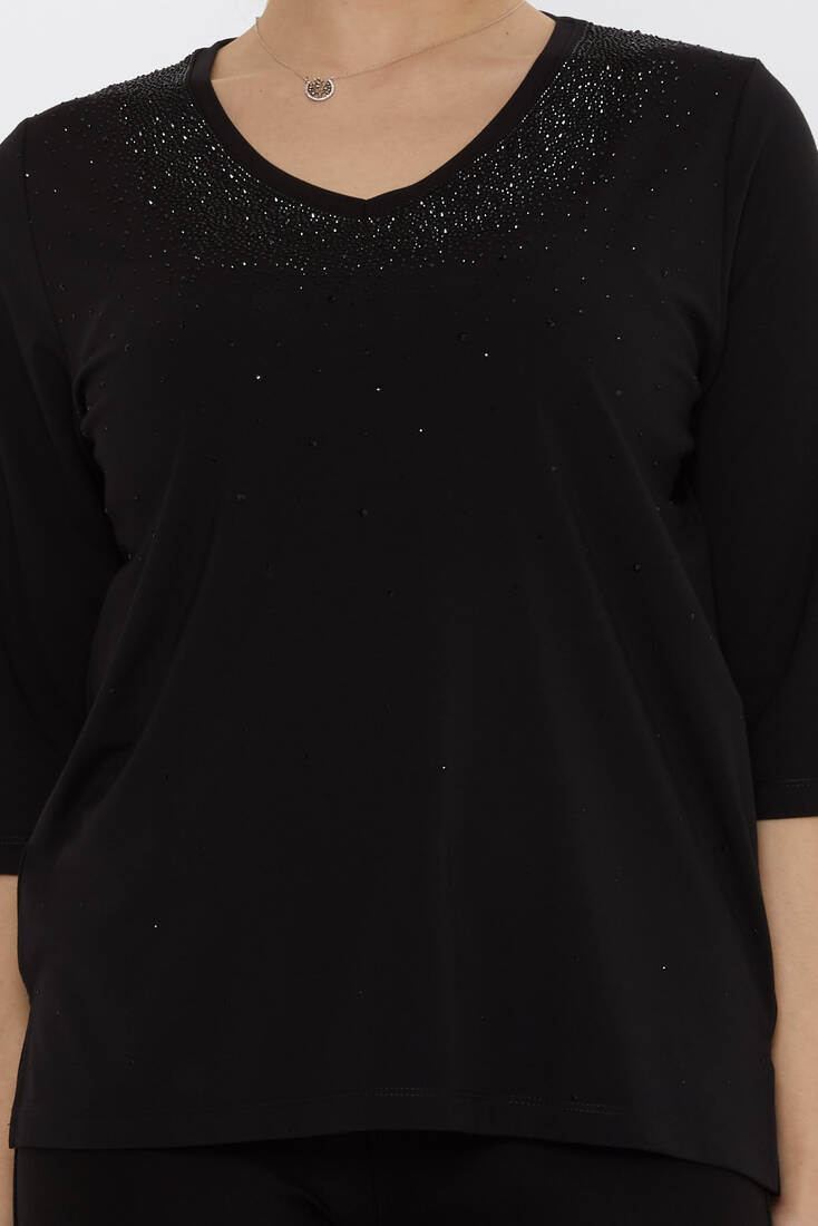 Kadın Bluz Kısa Kollu Siyah - 80034 | KAZEE