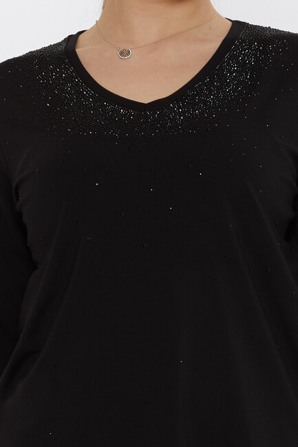 Kadın Bluz Kısa Kollu Siyah - 80034 | KAZEE - Thumbnail