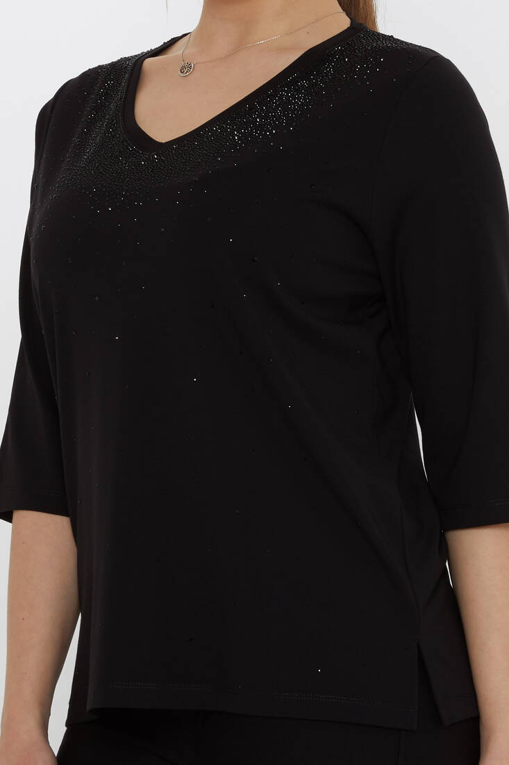 Kadın Bluz Kısa Kollu Siyah - 80034 | KAZEE