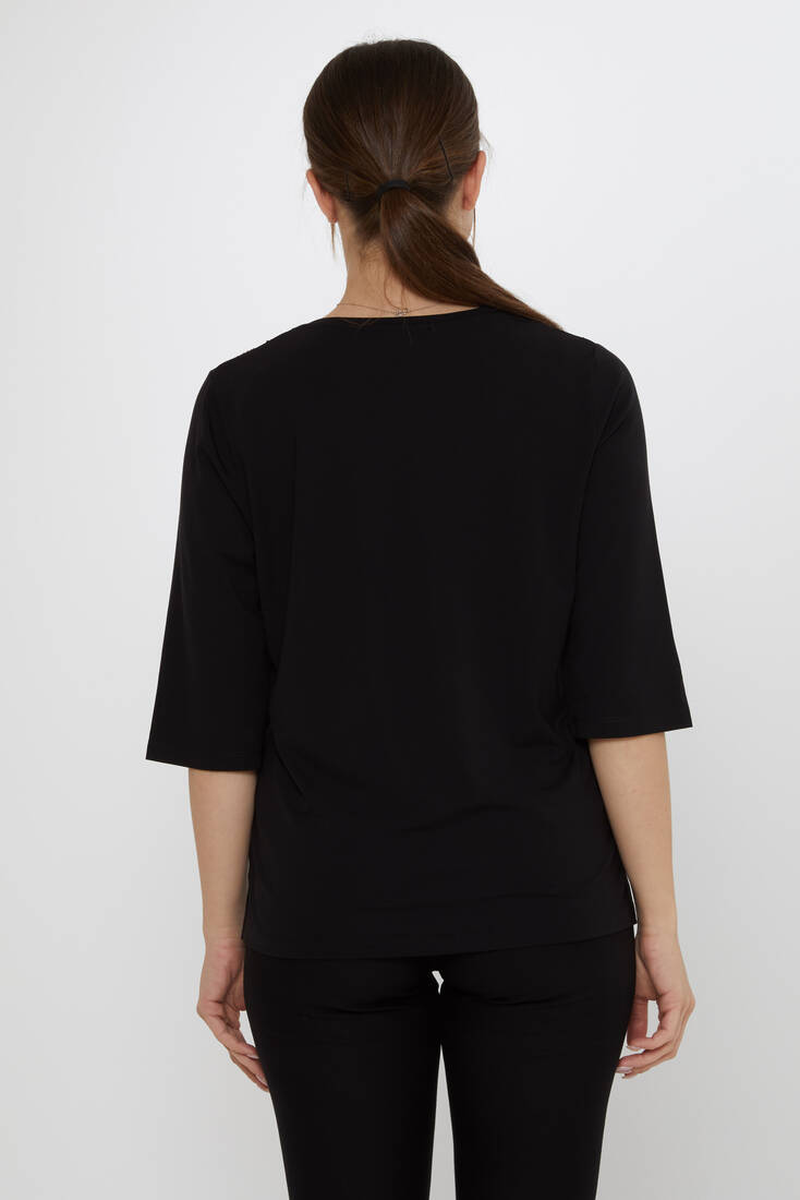 Kadın Bluz Kısa Kollu Siyah - 80034 | KAZEE