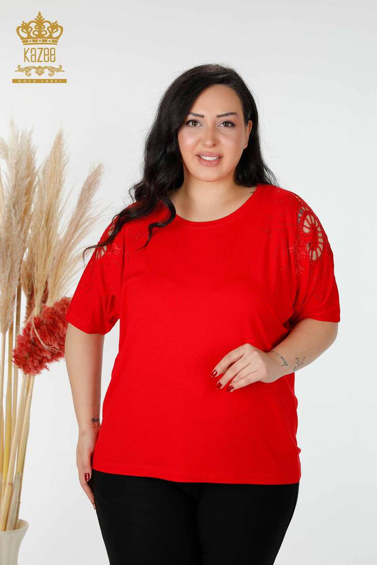 Kadın Bluz Kol Detaylı Kırmızı - 77985 | KAZEE