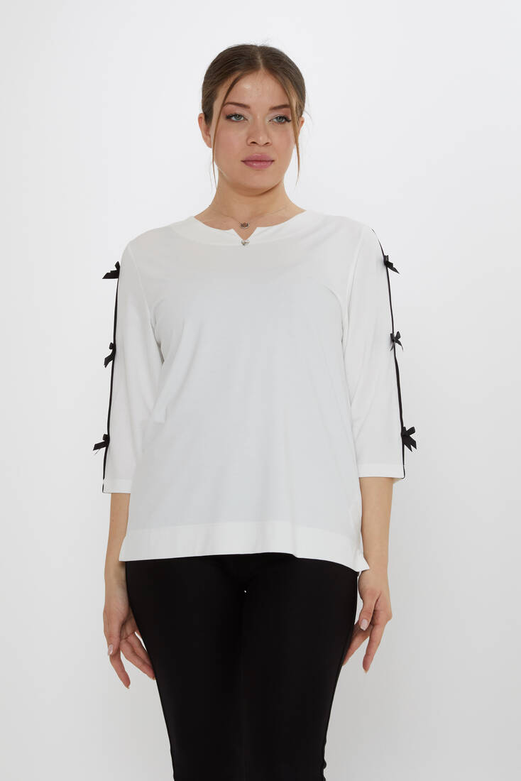 Kadın Bluz Kurdele Detaylı Ekru - 80051 | KAZEE