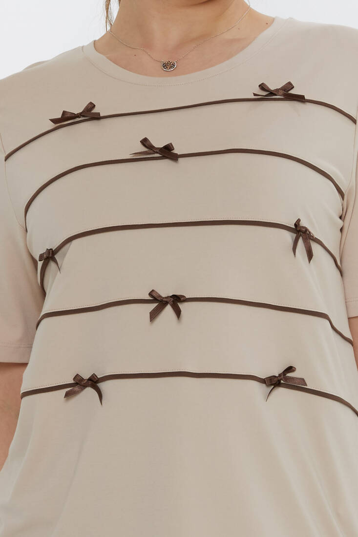 Kadın Bluz Kurdele Detaylı Vizon - 80050 | KAZEE