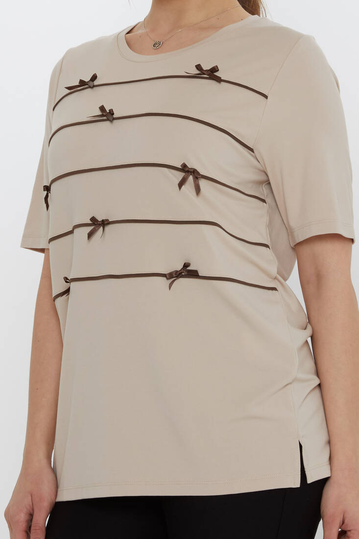 Kadın Bluz Kurdele Detaylı Vizon - 80050 | KAZEE