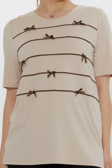 Kadın Bluz Kurdele Detaylı Vizon - 80050 | KAZEE - Thumbnail