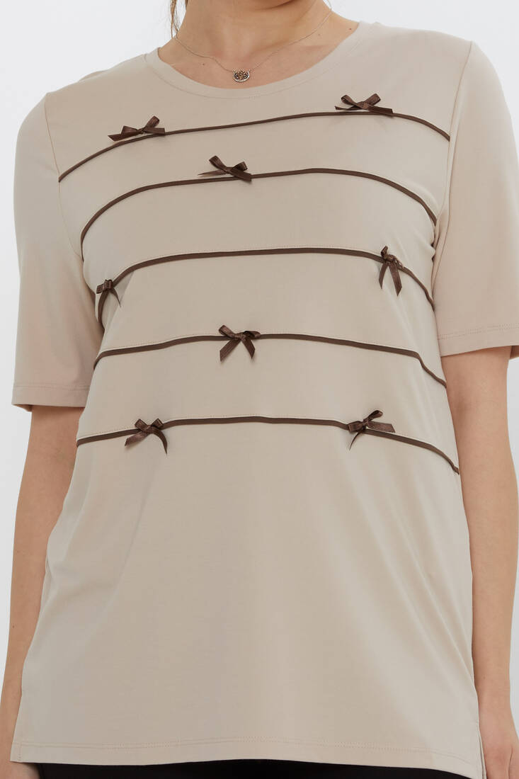 Kadın Bluz Kurdele Detaylı Vizon - 80050 | KAZEE