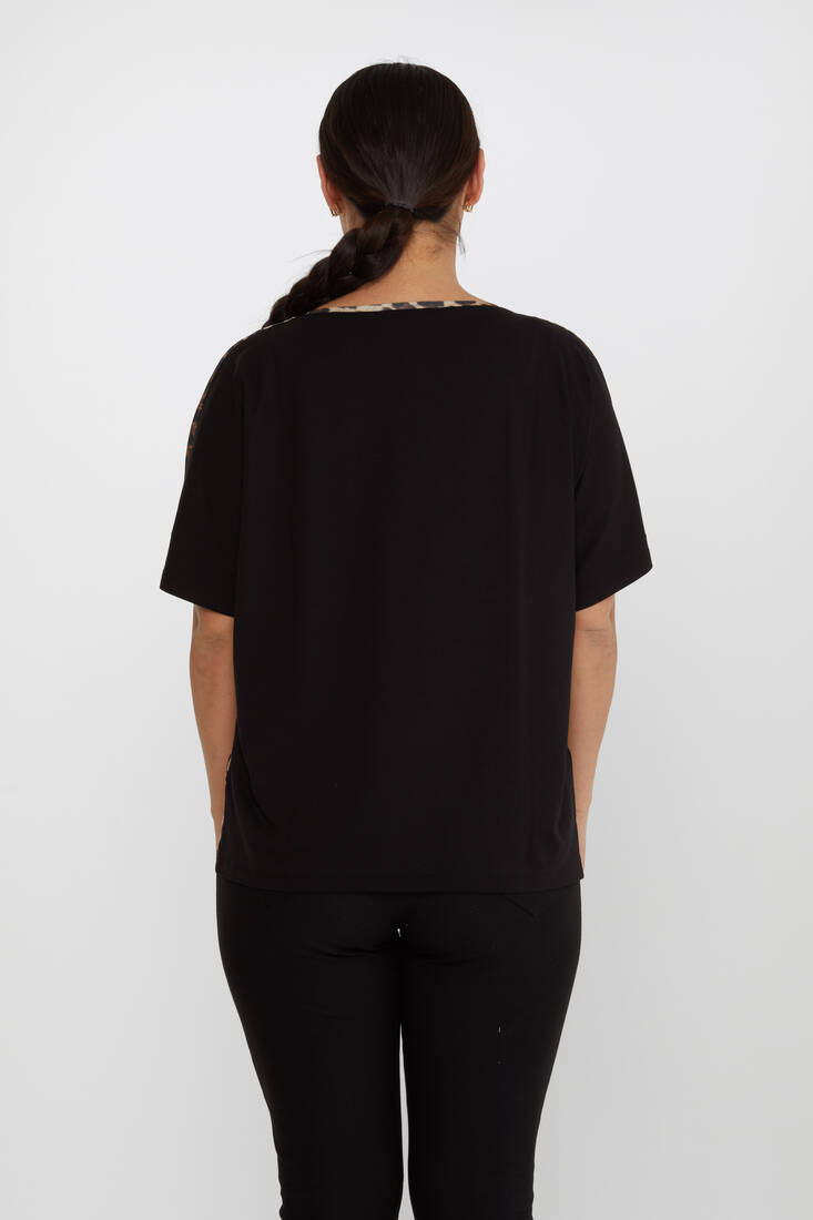 Kadın Bluz Leopar Desen Siyah - 80106 | KAZEE