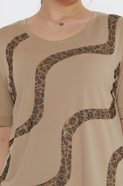 Kadın Bluz Leopar Taş Detaylı Bej - 80047 | KAZEE - 5