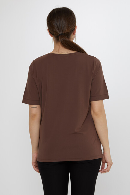 Kadın Bluz Leopar Taş Detaylı Kahve - 80047 | KAZEE - Thumbnail