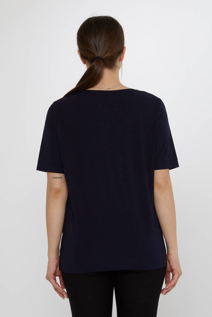 Kadın Bluz Leopar Taş Detaylı Lacivert - 80047 | KAZEE