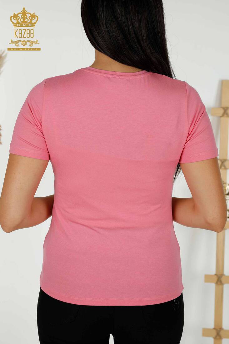 Kadın Bluz Renkli Taş İşlemeli Pembe - 79279 | KAZEE Kadın Bluz Renkli Taş İşlemeli Pembe - 79279 | KAZEE
