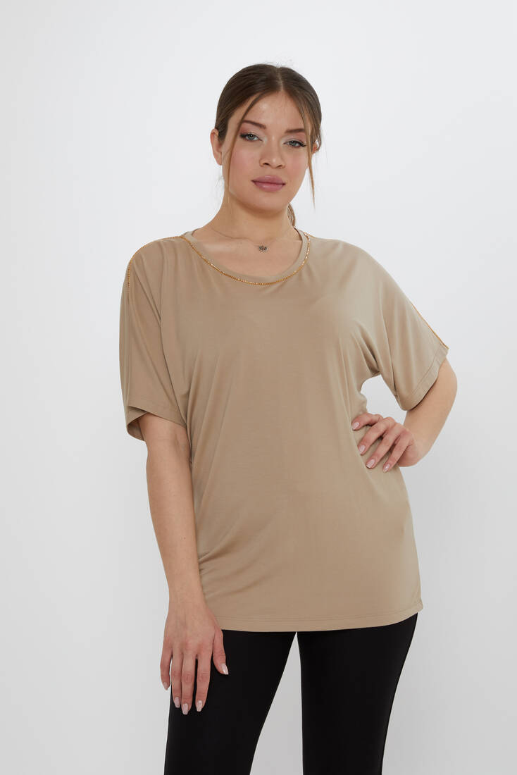 Kadın Bluz Taş Detaylı Bej - 80031 | KAZEE