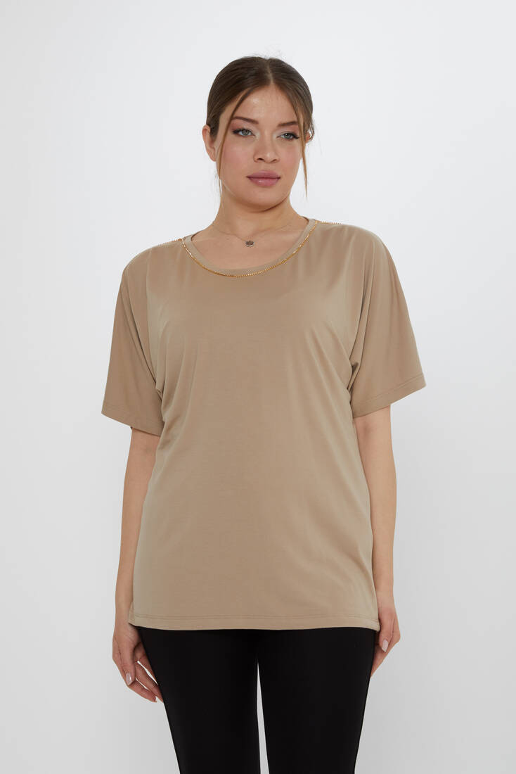 Kadın Bluz Taş Detaylı Bej - 80031 | KAZEE