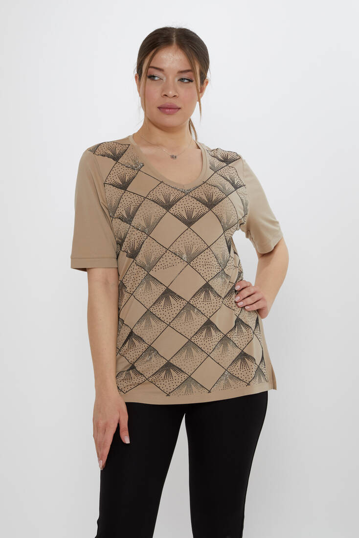 Kadın Bluz Taş Detaylı Bej - 80086 | KAZEE