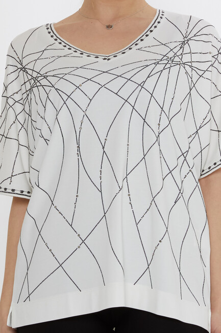 Kadın Bluz Taş Detaylı Ekru - 80001 | KAZEE - Thumbnail