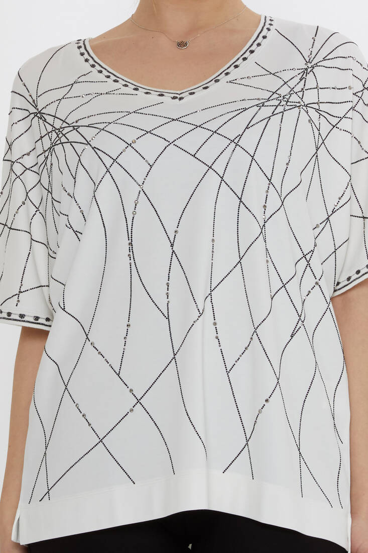 Kadın Bluz Taş Detaylı Ekru - 80001 | KAZEE
