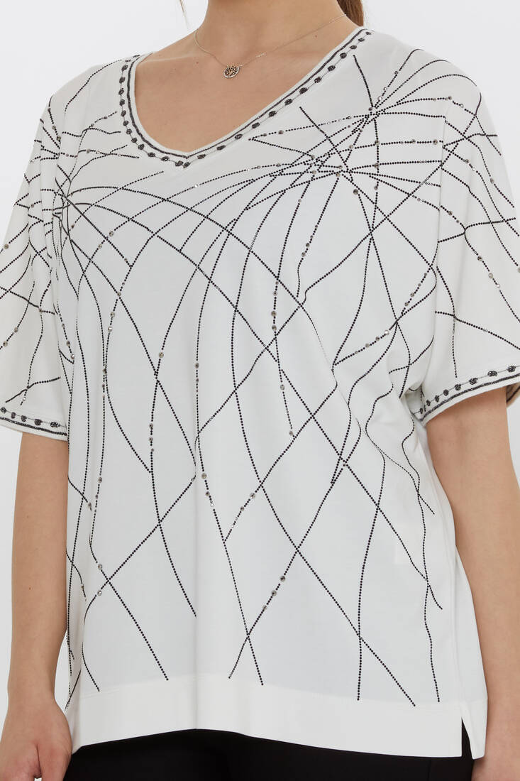 Kadın Bluz Taş Detaylı Ekru - 80001 | KAZEE