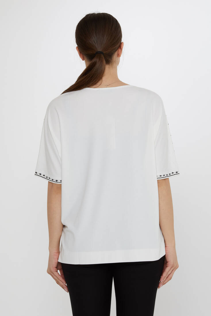 Kadın Bluz Taş Detaylı Ekru - 80001 | KAZEE