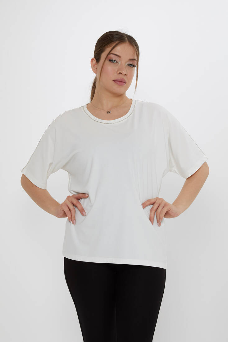 Kadın Bluz Taş Detaylı Ekru - 80031 | KAZEE