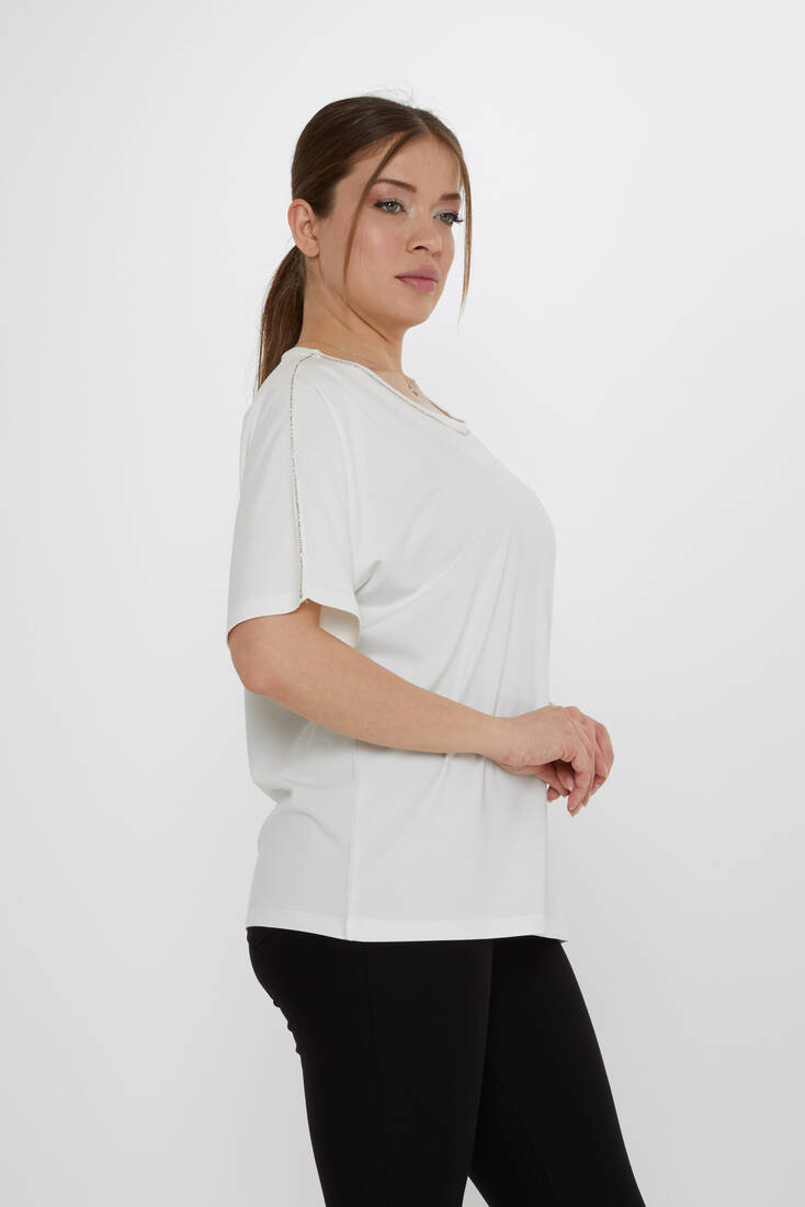 Kadın Bluz Taş Detaylı Ekru - 80031 | KAZEE
