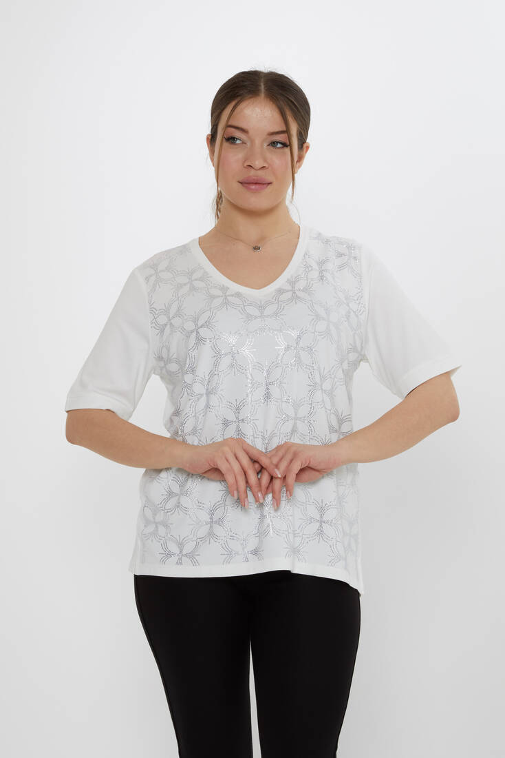 Kadın Bluz Taş Detaylı Ekru - 80044 | KAZEE