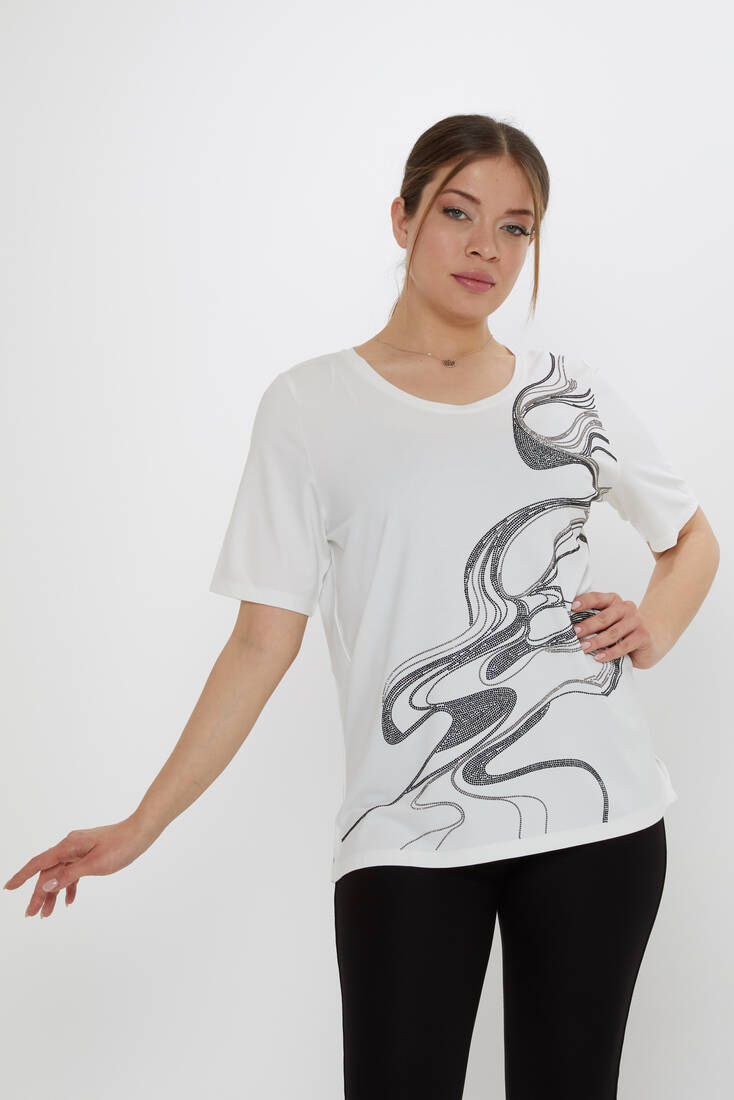 Kadın Bluz Taş Detaylı Ekru - 80078 | KAZEE