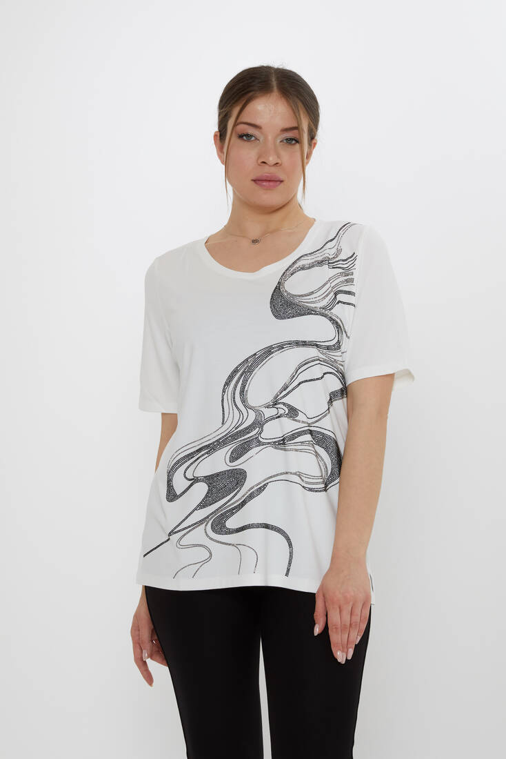 Kazee - Kadın Bluz Taş Detaylı Ekru - 80078 | KAZEE