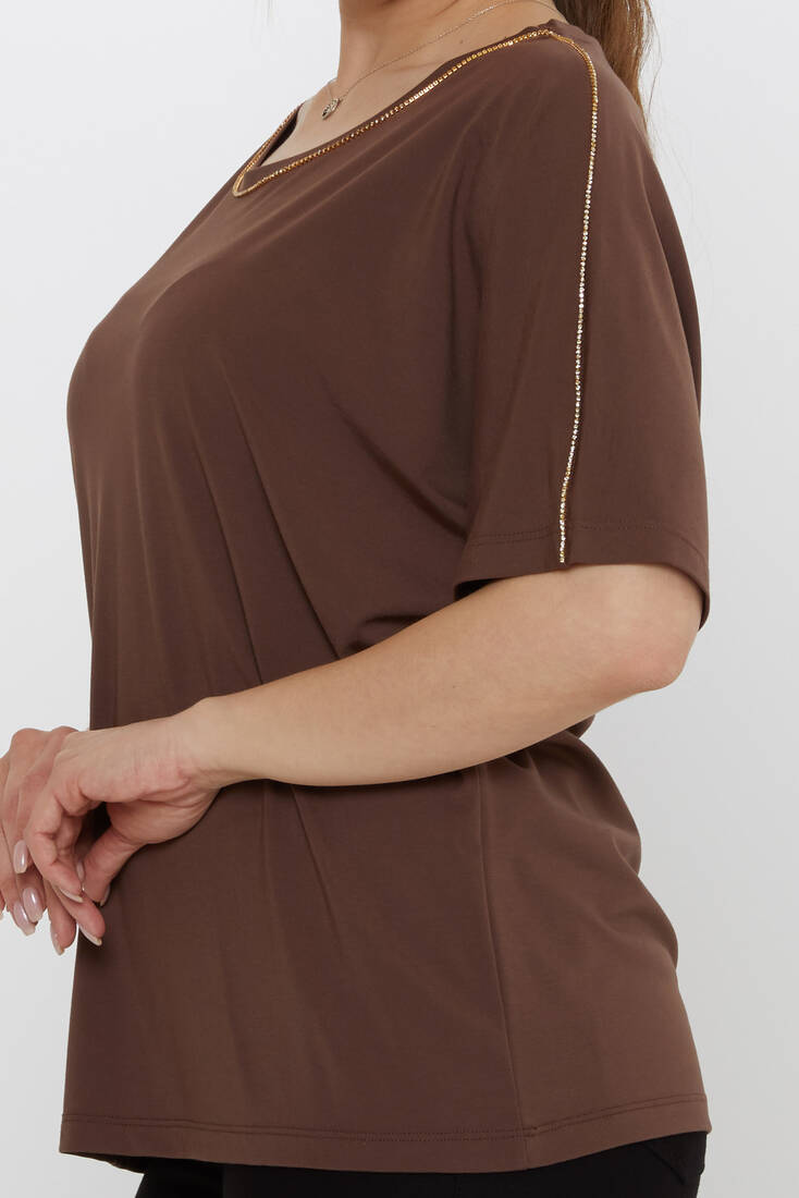Kadın Bluz Taş Detaylı Kahve - 80031 | KAZEE