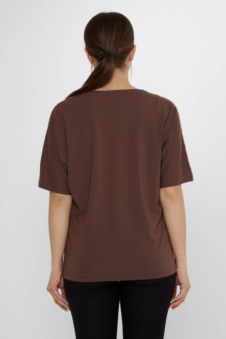 Kadın Bluz Taş Detaylı Kahve - 80031 | KAZEE