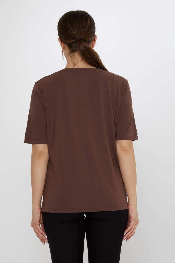 Kadın Bluz Taş Detaylı Kahve - 80044 | KAZEE